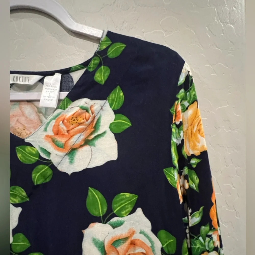 Kaktus Large floral maxi dress long sleeves with tie waist - Picture 5 of 13